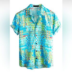 Vatpave Men’s casual Hawaiian floral shirt short sleeve button down XXXL NWT